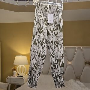 Misa Los Angeles Military Green and White Abstract Joggers